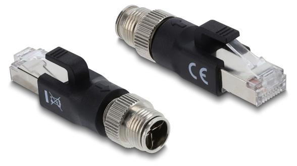 Delock M12-adapter X-gecodeerd 8-polige stekker naar RJ45-stekker zwart