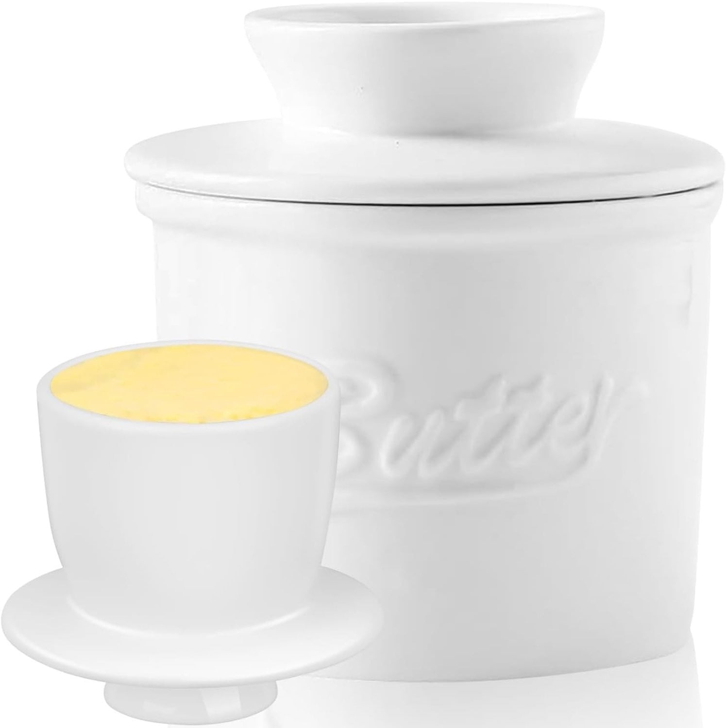 Elegante witte botervloot met deksel - Hoogte: 10 cm