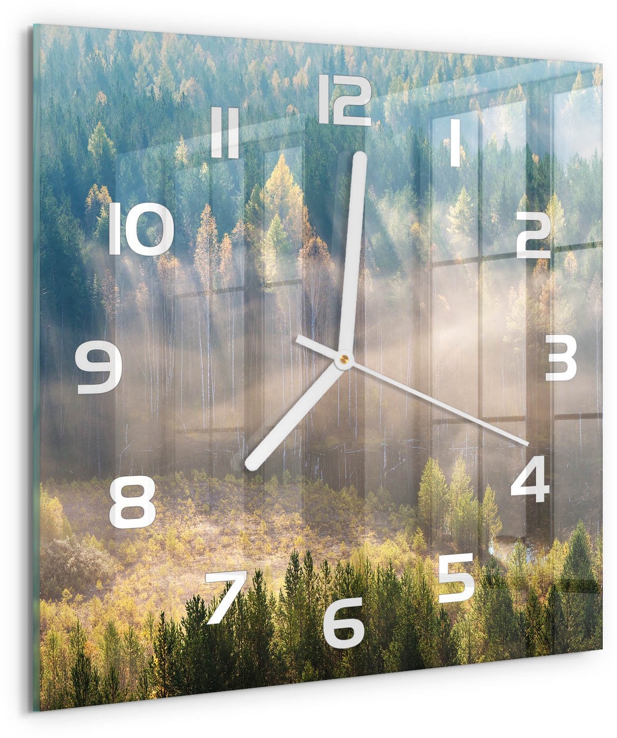 Tulup Wandklok Mist in het bos - Glazen Decoratieve Wandklok - 30 x 30 cm