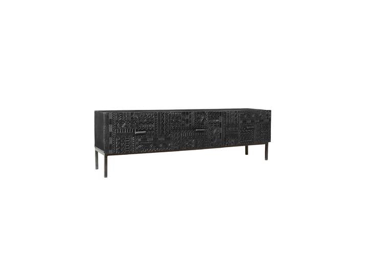 Massives Design Lowboard „Jeroglifico“ Mangoholz Dunkelbraun, Schwarz Giner & Colomer