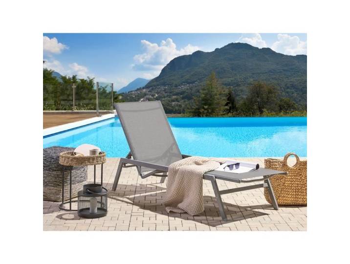 Transat de jardin en acier et textile gris VERNAZZA