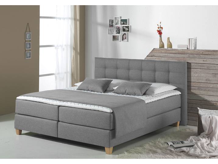 Boxspringbett, Samtstoff, Beige, 154×231 cm, Topper & 3 Härtegrade, Modern, Home Affaire