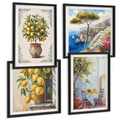 BILDER SET 4er Set - 50x50 cm & 40x60 cm Schwarzer Rahmen - Zitronenbäume in der Sonne