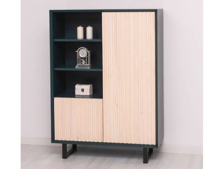 moderner Wohnzimmerschrank im Skandi-Look ozeanblau / weiß geölt