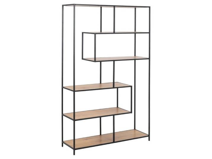 Toilinux - Bibliothèque en MDF et métal avec 6 niches de rangement - Noir et Beige