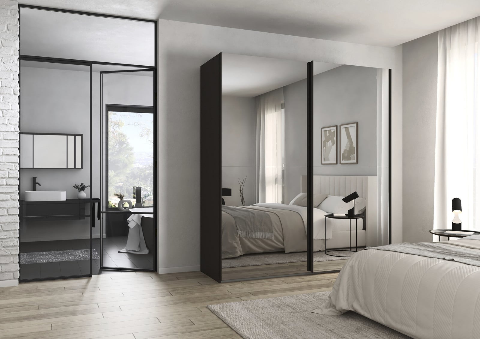 home24 Zweefdeurkast Fifty met spiegeldeur, grijs