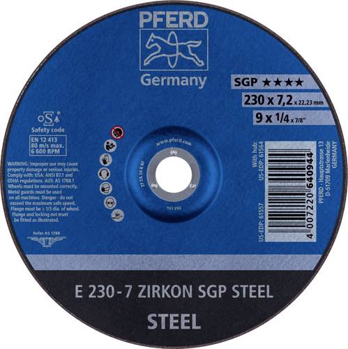 PFERD TOOLS 62223737 E 230-7 ZIRKON SGP STEEL Schruppscheibe gekröpft Durchmesser 230mm Bohrungs-Ø 22.23mm Stahl 10St.