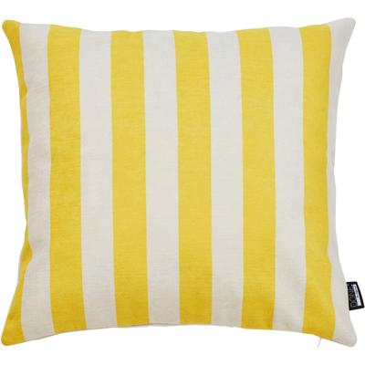 Dekokissen DONE. "STRIPES", gelb (beige, neon gelb, schriftzug), B:45cm L:45cm, Polyester, Dekokissen_Sitzkissen_Kissenhüllen, Extra weiche Haptik