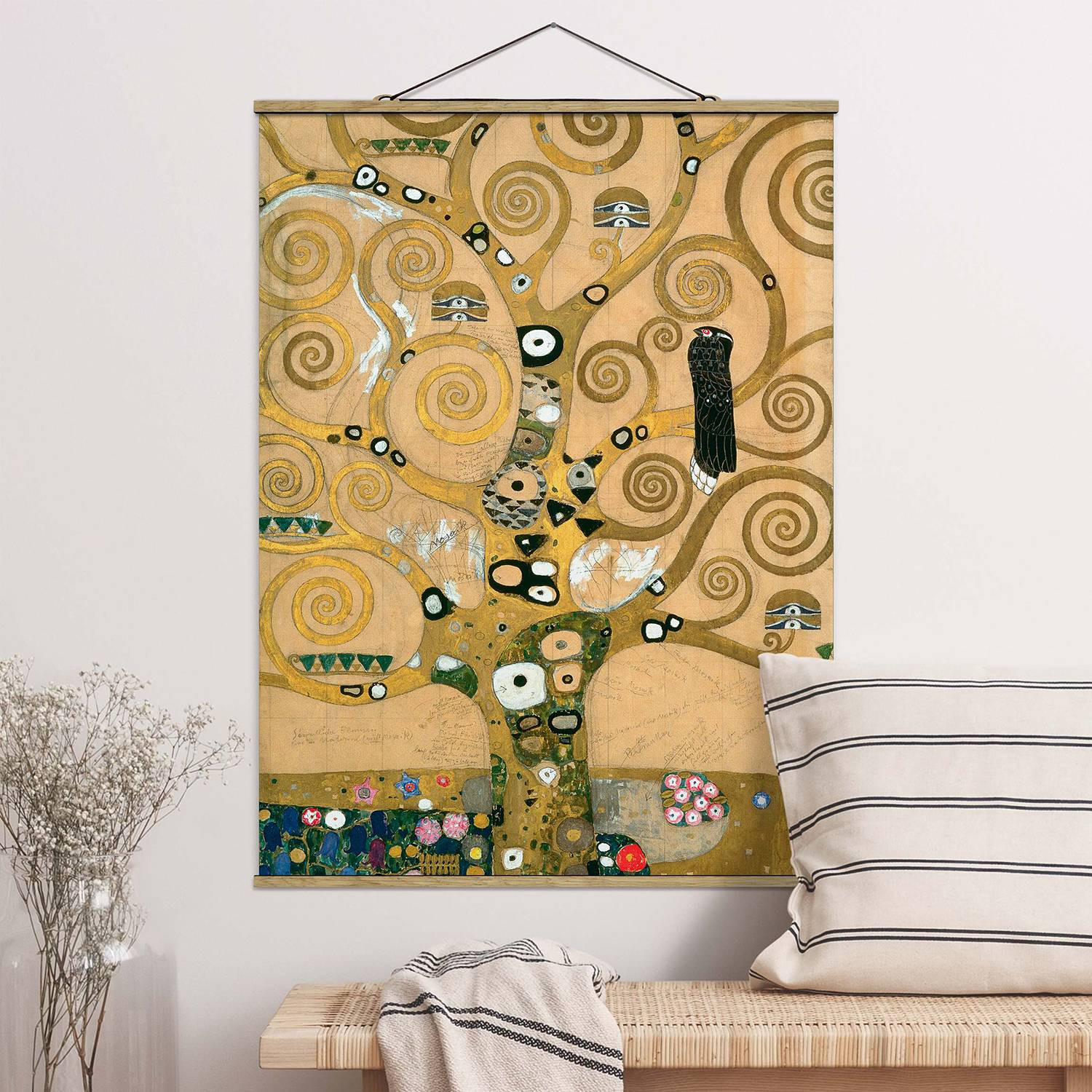 home24 Wandkleed Gustav Klimt Der Lebensbaum, abstracte kunst in goud, 80 x 107 cm