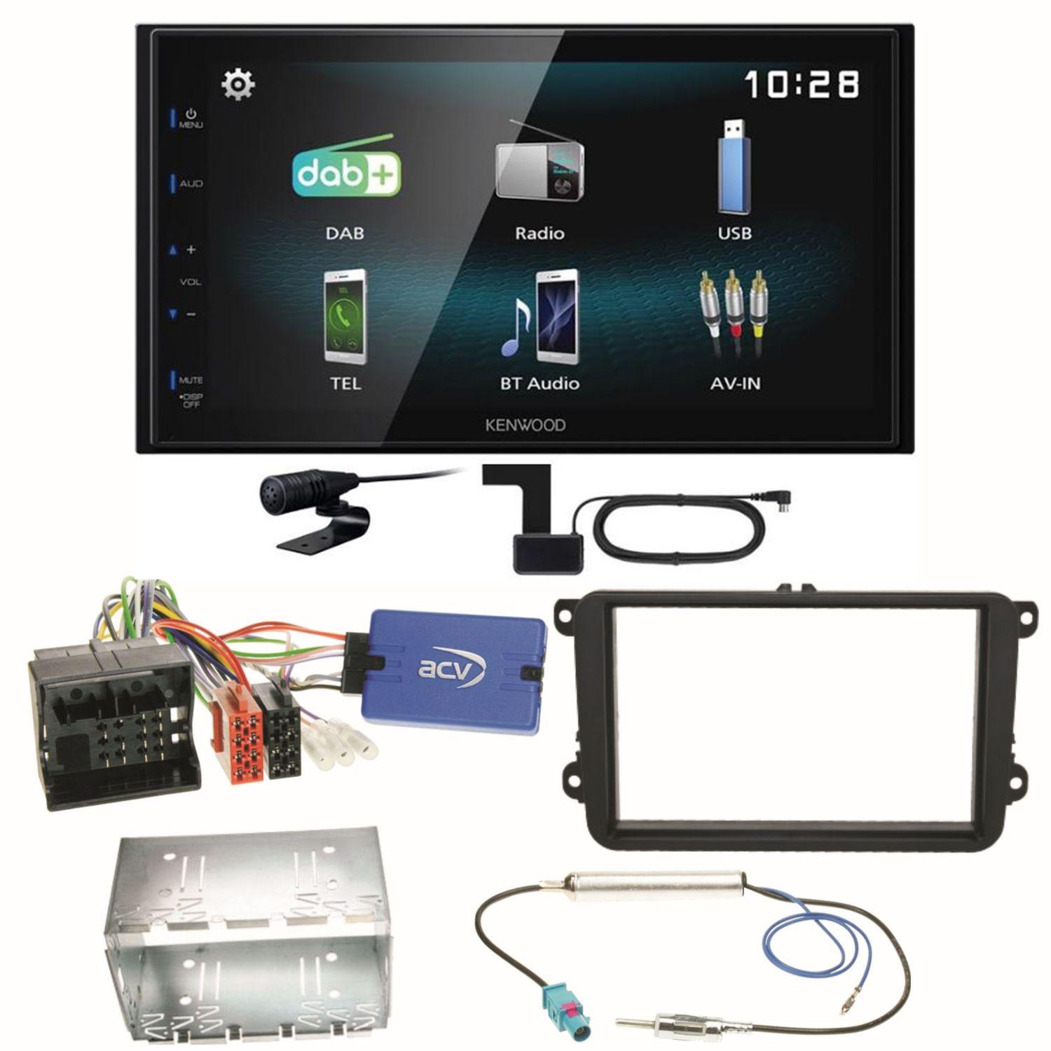 Kenwood DMX-125DAB Bluetooth Digitalradio Einbauset für Beetle Jetta Sharan T5