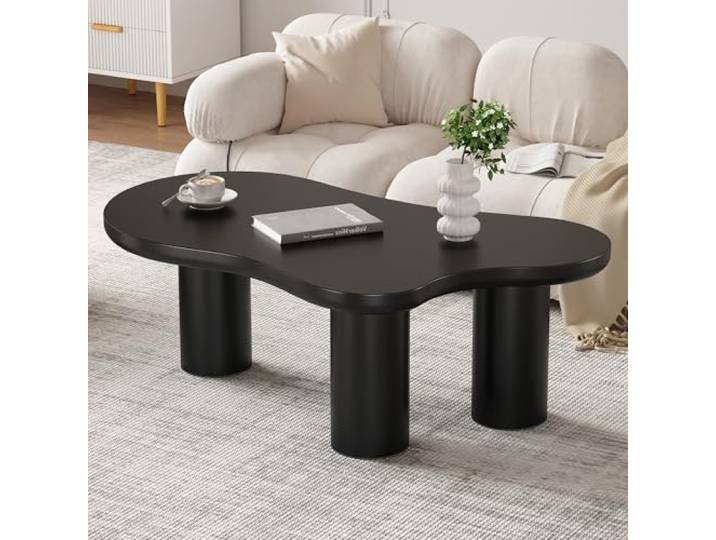 Merax Couchtisch unregelmäßiger, Modern Wohnzimmertisch in Wolkenform, elegant Sofatisch Kaffeetisch, MDF Tischplatte, Beine mit Filzboden, Beistelltisch für Büro Schlafzimmer, 107x66x40.5cm, Schwarz