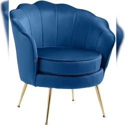 Décoshop26 - Lounge-Sessel gepolsterter Sessel mit Ziernähten blauem Samtbezug und goldfarbenen Metallbeinen FAL101553