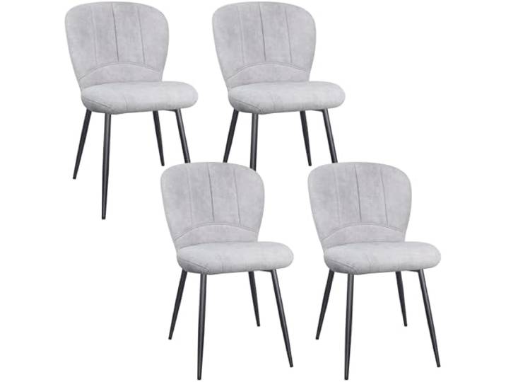 ANVOFONG Esszimmerstühle 4er Set Bequem und Stabil Chenille Fabric Ergonomisches Design Schwarze Metallbeine Polsterstuhl Moderner Stil für Esszimmer Küche Wohnzimmer Hellgrau