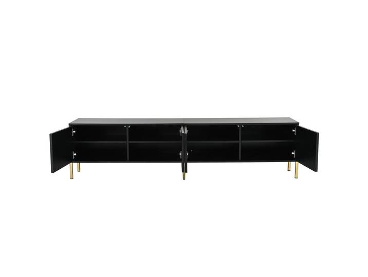 Oxeza Tv-Element 190/38/48 cm Schwarz mit goldene Tischbeine und gerilltes Türdesign, Holz, Mode, Rechteckig, 190x48x38 cm, Wohnzimmer, TV Möbel, Lowboards, Lowboards stehend