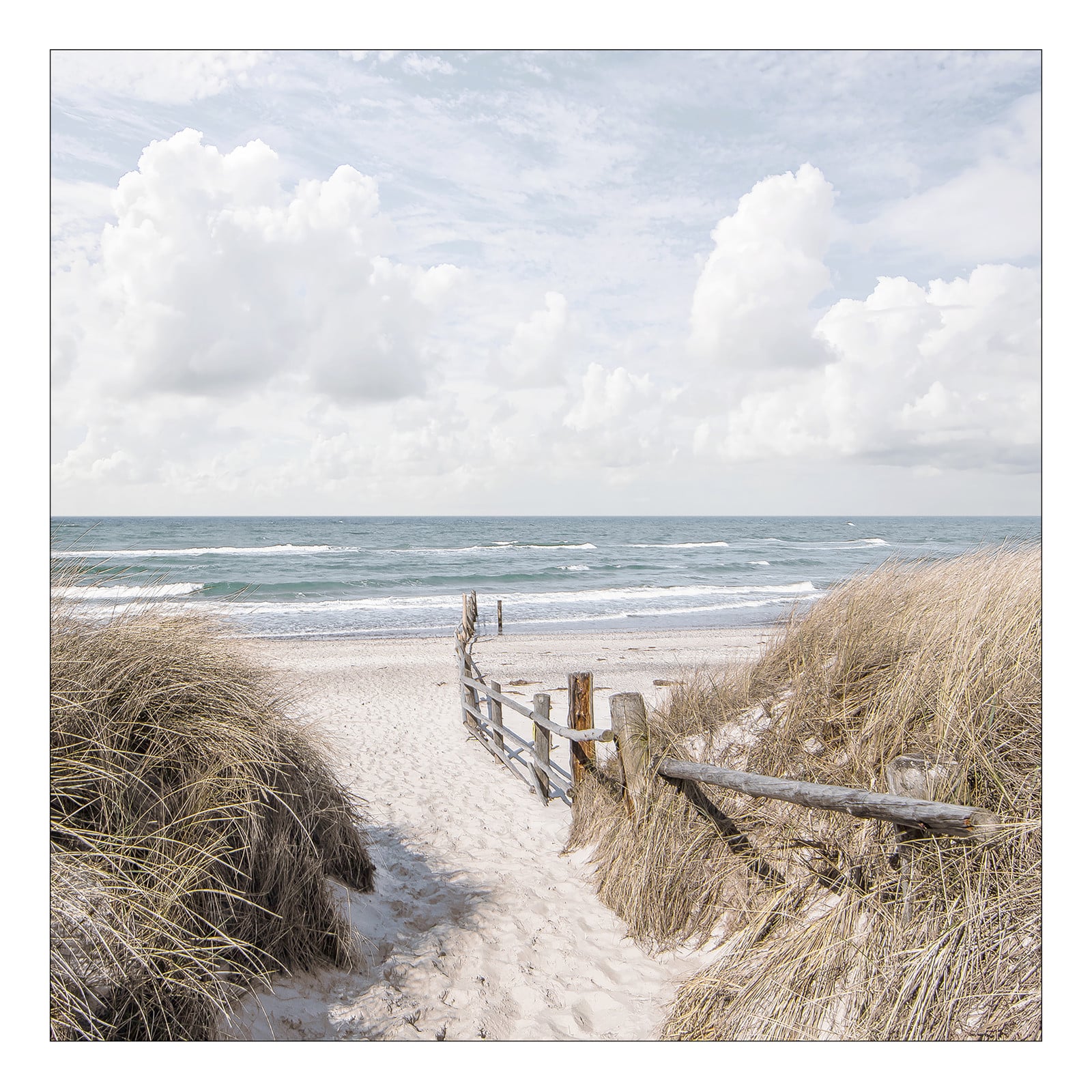home24 Way To Beach Glazen afbeelding wit/blauw/beige 50 x 50 x 1 cm