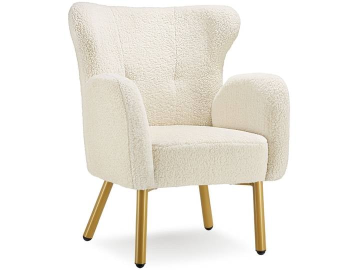 Sessel Vänersborg, dick gepolstert, mit Bouclé-Bezug - Bouclé creme/gold