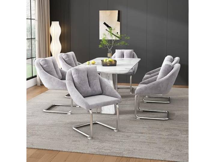Merax Esszimmerstuhl 6er Set mit Rückenlehne, Moderne Sessel mit Metallgestell, für Wohnzimmer, Schlafzimmer, Samt, Grau