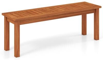 Costway Outdoor Wood Bench 2-Person Backless Patio Garden Bench with Slatted Seat