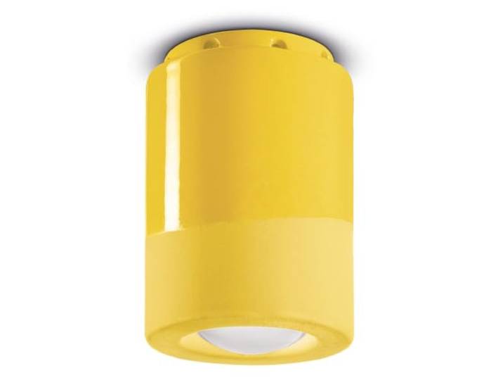 Ferroluce Plafondlamp Vintage Decò Pi keramiek citroengeel 1 licht E14