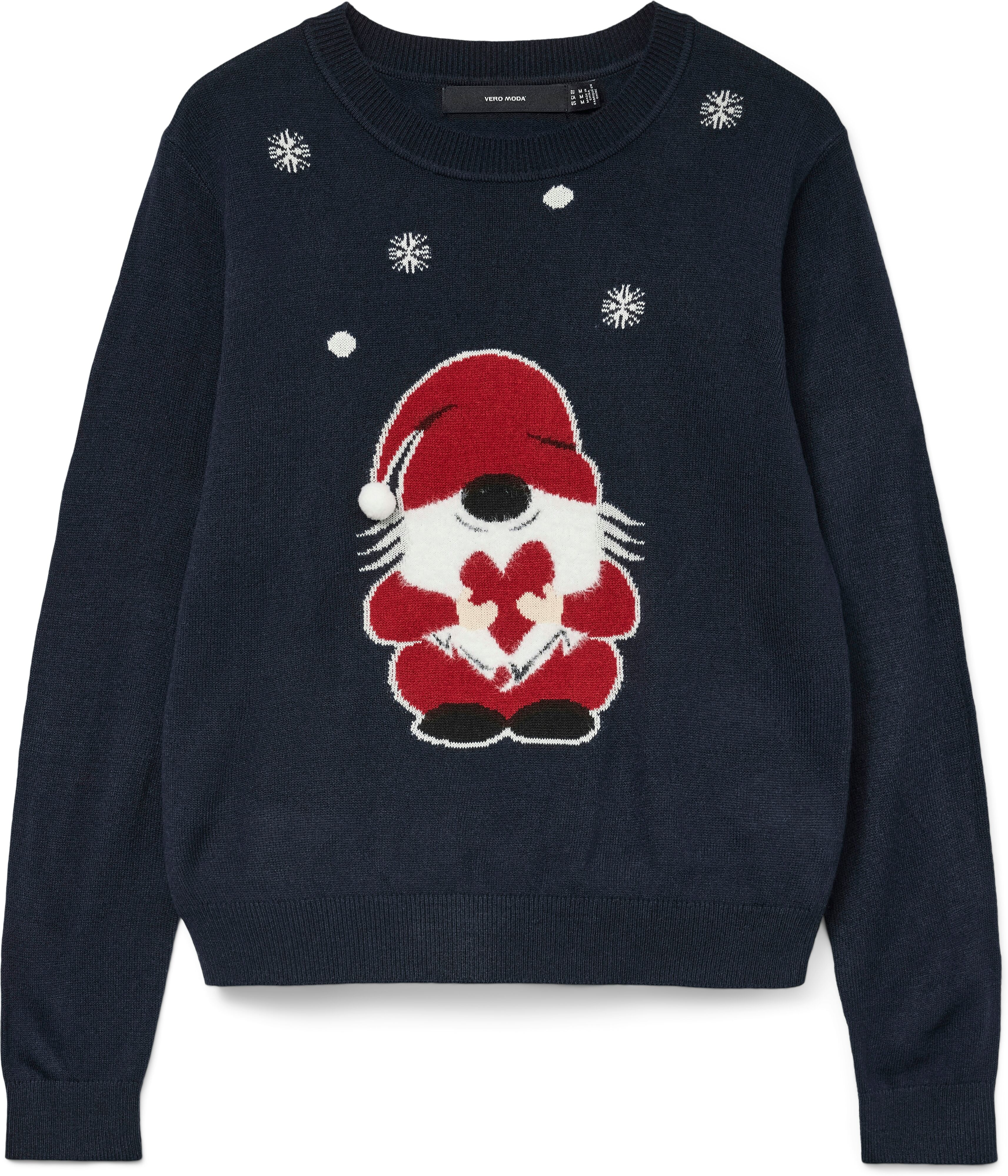 Weihnachtspullover VERO MODA "VMCUTE LS O-NECK PULLOVER XMAS BOX", Damen, Gr. S, navy blazer detail:with chinese rot, birch, schwarz ( santa ), Strick, Obermaterial: 100% Polyacryl, gemustert, Rundhals, Pullover Weihnachtspullover, aus Polyacryl, modische