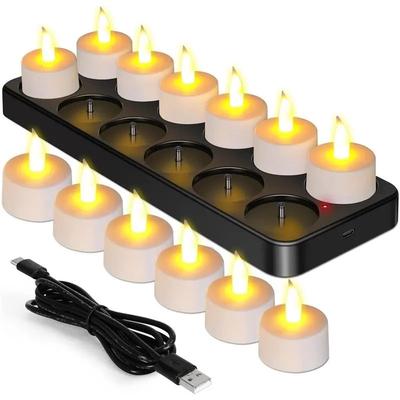 Uplift Treasures 12 Piece Rechargeable Flameless Tea Light Candles With Remote And Charging Base 12 Piece Rechargeable Flameless Tea Light Candles With Remote And Charging Base