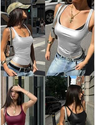 Silver Stone Store Women's Solid Tank Top, Sleeveless Square Collar Camison Verano, Edgy Clothes Accessories, Korean Fashion Clothing black m