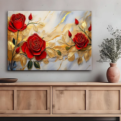 WANDBILD rosen goldblumen marmorhintergrund