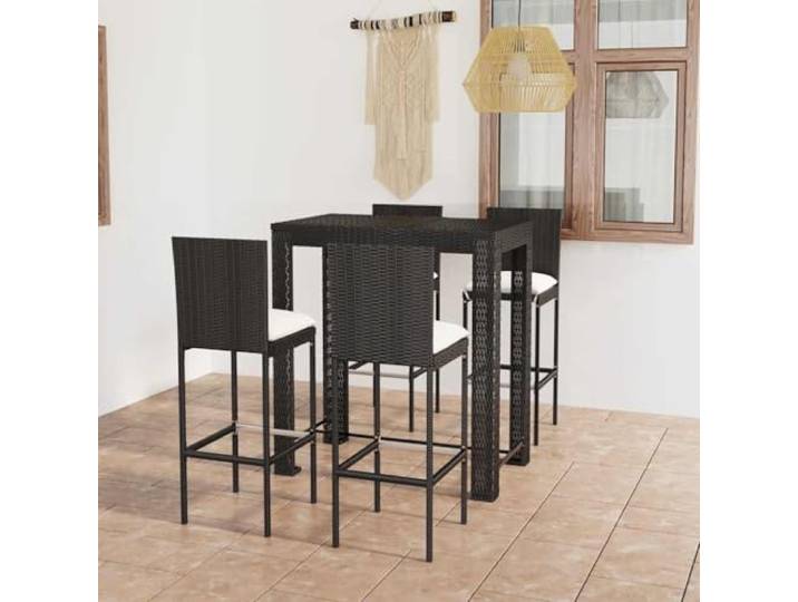 RJPLMFV Bar-Set für den Außenbereich, 5-teilig, Kunstharz, geflochten, Schwarz