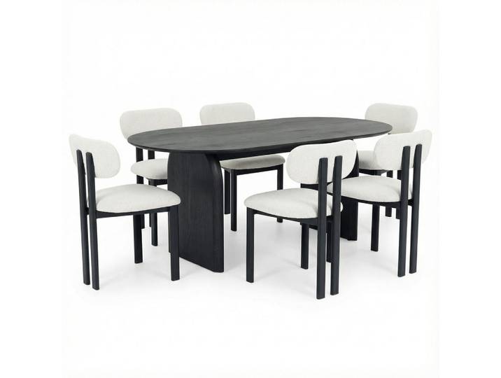 Idimex Essgruppe Mala Franca 7er Set schwarz, Schwarz, Mode, Oval,oval, 180x76x90 cm, Esszimmer, Bänke, Tischgruppen & Eckbankgruppen