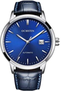 Everyday Crate OCHSTIN 62025C Master Series Automatic Mechanical Watch Genuine Leather Mens Dress Watch silver blue