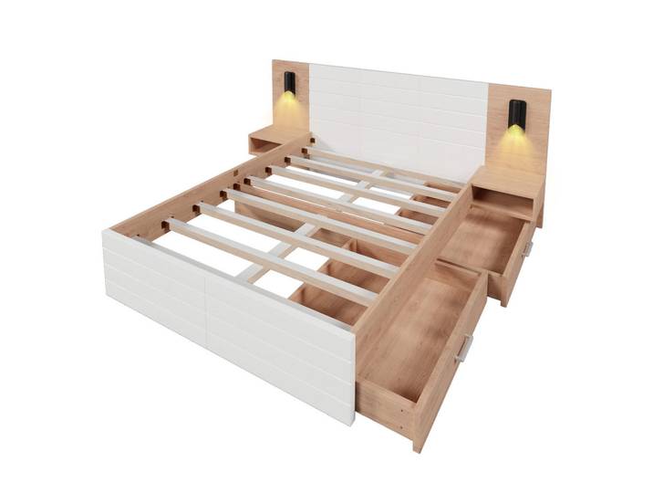 Urban Meuble Doppelbett Weiß 255/207/80 cm, Rechteckig, Schlafzimmer, Betten