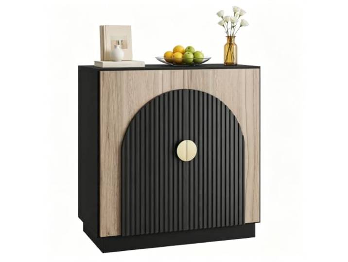 Hapterouse Modernes Sideboard, Anrichte, Kommode Freistehend Mit 2 Türen Geriffelte Bogentüren, Soft-Close-Scharniere, Goldfarbene Griffe, Verstellbarer Einlegeboden Als Buffet-/Aufbewahrungsschrank