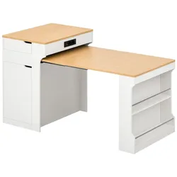 STILVORA Kücheninsel aus MDF/PB, Weiß/Naturholz, 55-153x80x93 cm, ausziehbar, Rollen