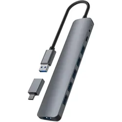 T'nB TNB Selfpowered 7Port USB Hub Refined (USB-A, 7 Ports), Dockingstation + USB Hub, Grau