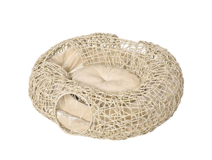 Lit pour chat en rotin Pawhut 78X69X22Cm, panier pour chat bouclé, coussin doux