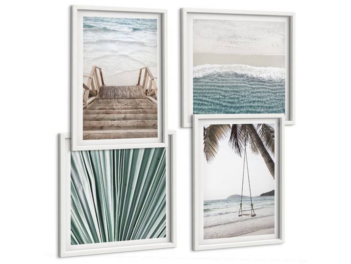 BILDER SET 4er Set - 50x50 cm & 40x60 cm Weißer Rahmen - Tropenurlaub