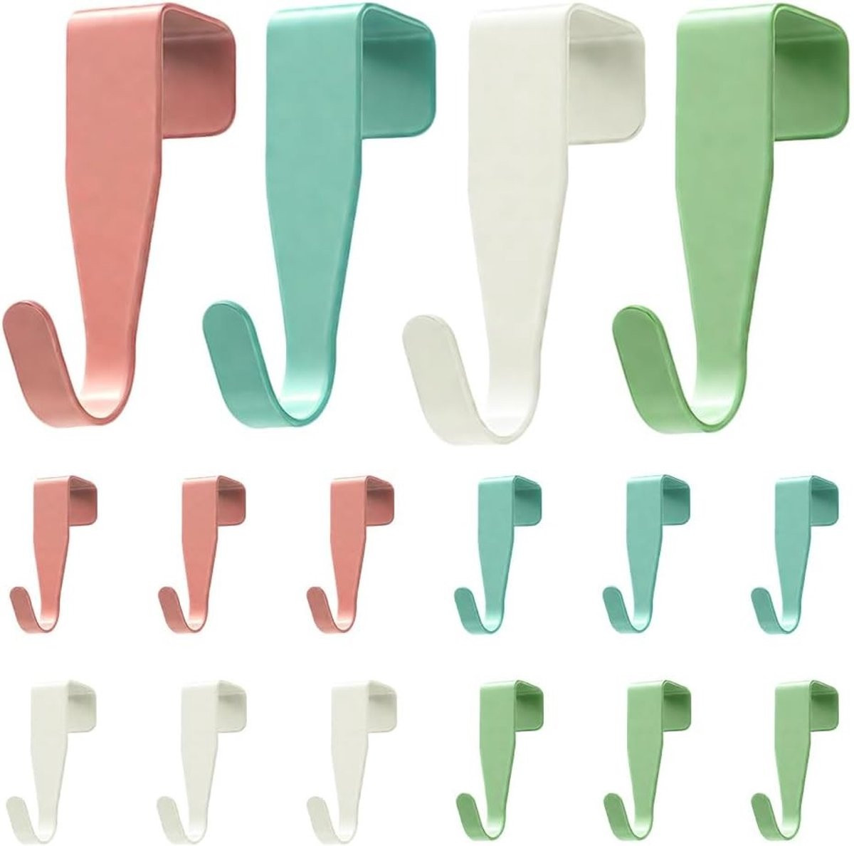Set van 16 kleurrijke deurhaken voor kleding, keuken en kast, zonder boren, Lengte: 6,3 cm