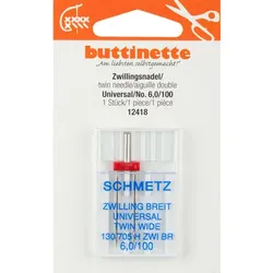 buttinette Zwillingsnadel "Universal", Stärke: 100, Nadelabstand: 6 mm