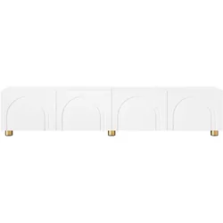TV-LOWBOARD Lowboard Weiß mit Bogenrelief, 4 Türen & Metallfüßen