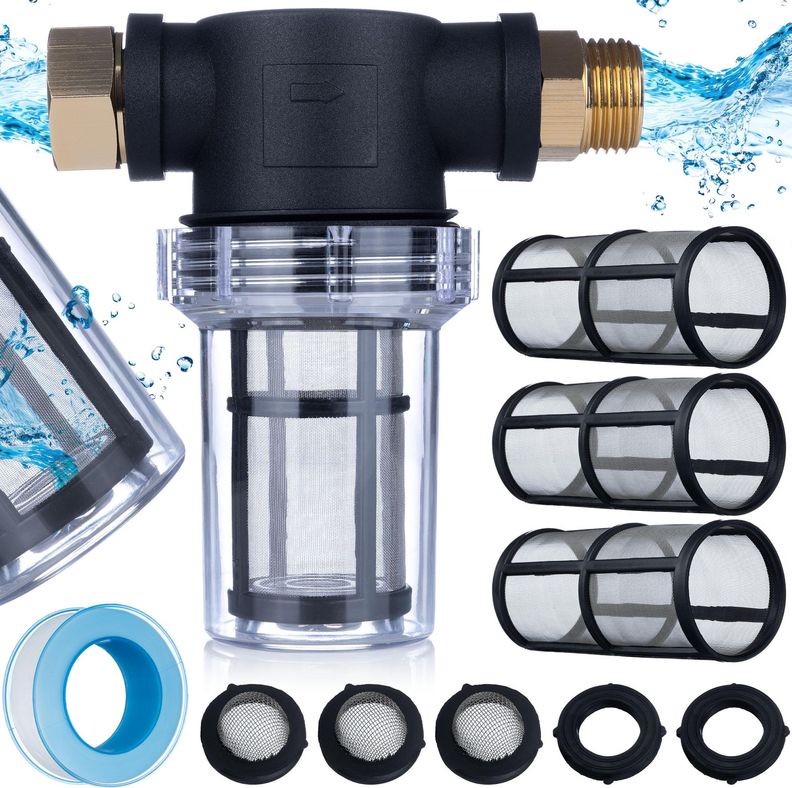 ROSFIX Waterfilter 3/4 inch mannelijk naar 3/4 inch vrouwelijk, 40 micron, metalen filter, 10 bar