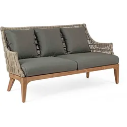 2,5 Sitzer Sofa Keilani aus Teakholz, modern, Outdoor, grau natur, inkl. Kissen
