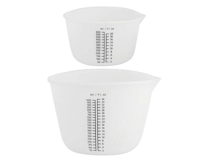 Messbecher 2-teiliges Set Silikon 1000 ml / 600 ml, Weiß, Kunststoff, Backen & Backzubehör, Messbecher
