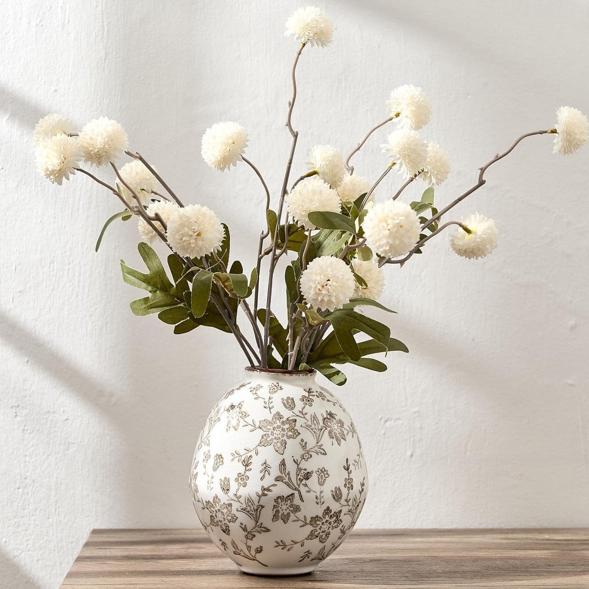 SnelShoppen Vintage Grijze Chinoiserie Bloemenvaas - Antieke Rustieke Keramische Vaas voor Huisdecoratie