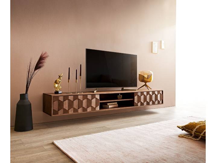 Buffet bas Fevo 200 cm acacia marron 2 portes flottant