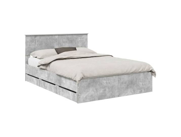 PUGYNBK Bettrahmen grau Beton 140 x 190 cm Holz Ingenieur Feste Lamellenbasis, geheime Fächer, moderner minimalistischer Stil, einfache Reinigung
