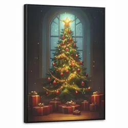LEINWAND Bilder mit Rahmen - Weihnachtsbaum - Geschenk - Winter - 60x80