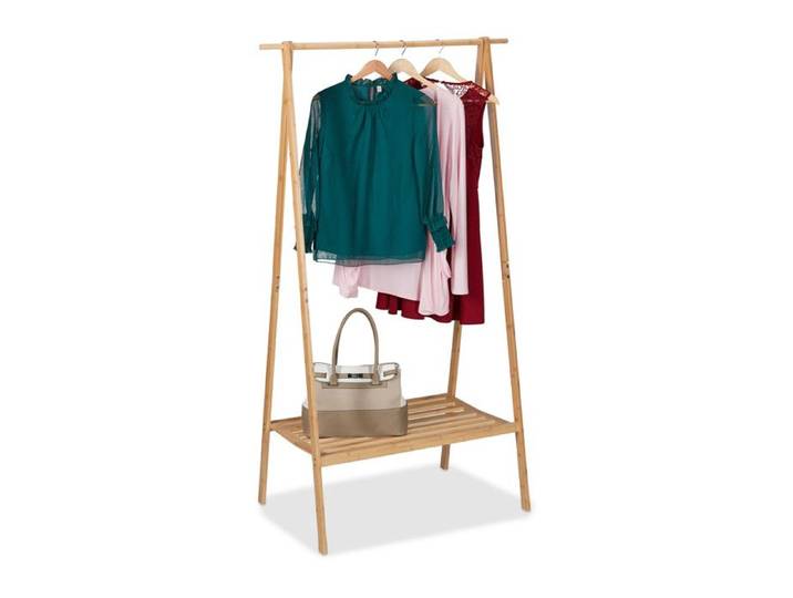Relaxdays Portant pliable en bambou penderie porte vêtements HLP : 170 x 100 x 56 6 cm tringle et étagère nature