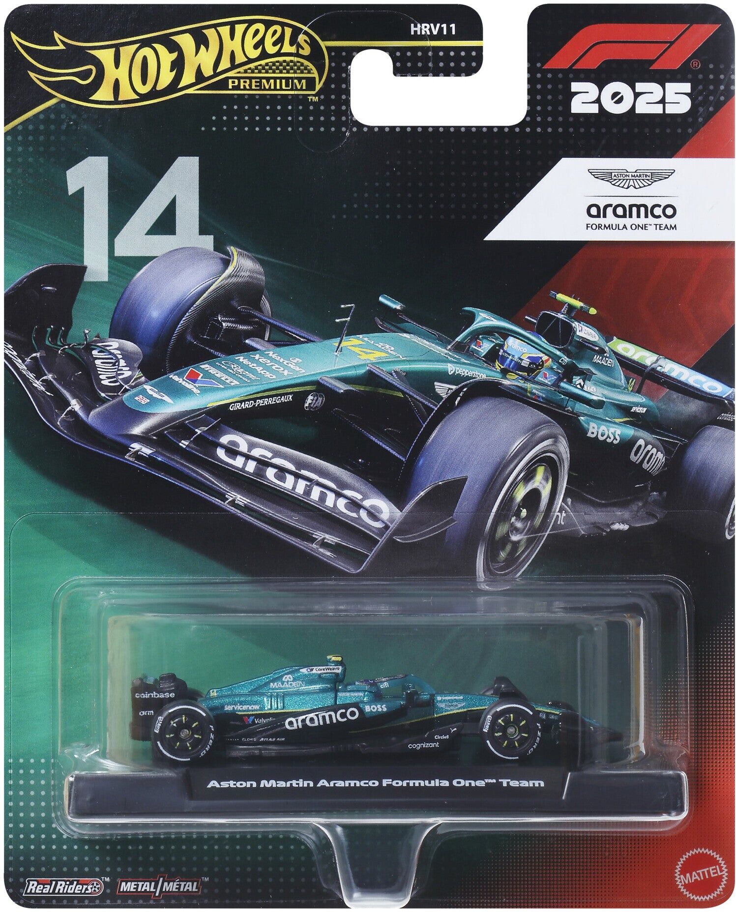 Hot Wheels Premium Formula 1 Aston Martin Aramco Fernando Alonso 1:64 Die-Cast Car - 1:64 Scale Collectible Model Car - Mattel
