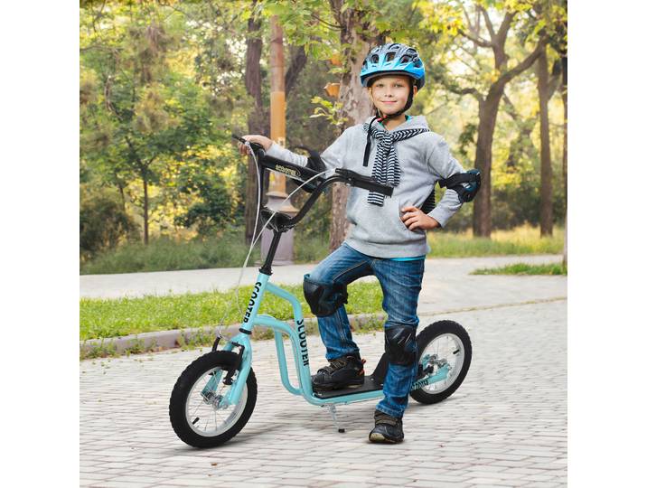 HOMCOM Trottinette Enfant Guidon Réglable Pneus 12 Bleu
