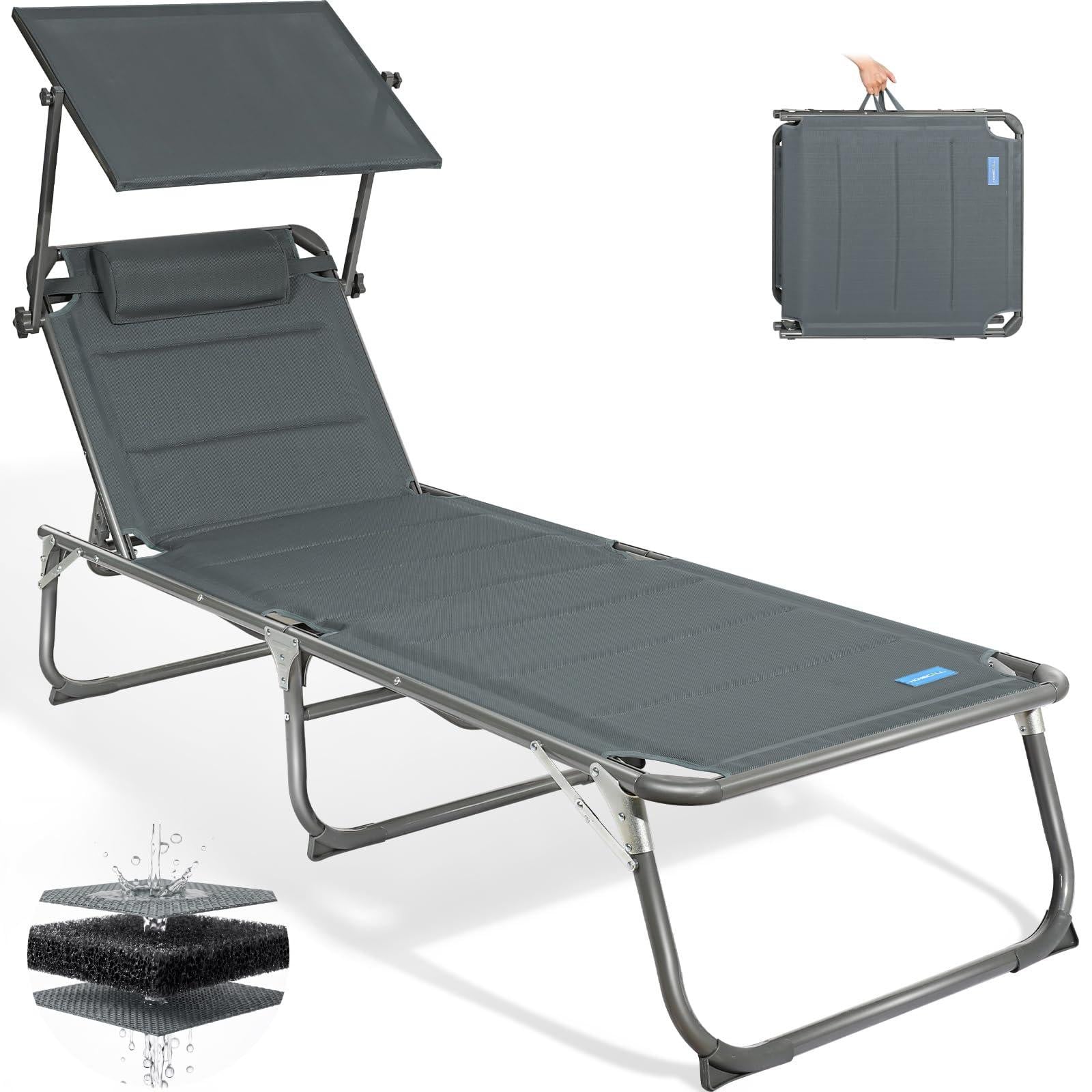 Selius Opvouwbare Tuinstoel met Dak - XX-Large - Koolstofgrijs - Aluminium Frame